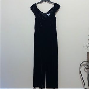 Black velvet jumpsuit.